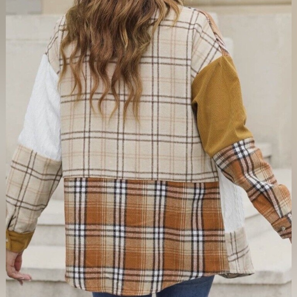 Polagram Plaid Colorblock Patchwork Button-Up Shi… - image 2